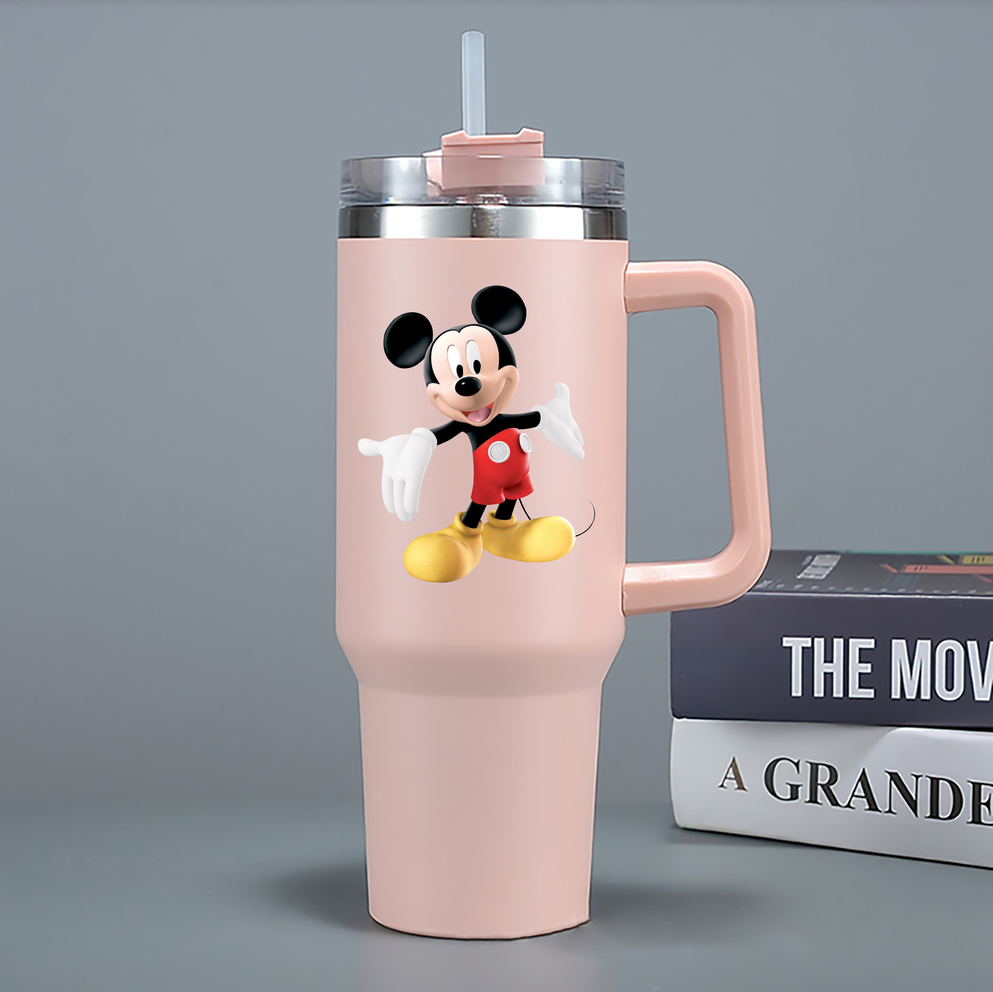 （画像用） ミッキーマウス Mickey Mouse 1200mL車用タンブラー - クリスタルステッカー（プラスチックストロー付き）